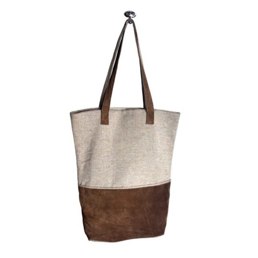 Mark & Graham Tote Large Bucket Cotton Leather Oatmeal Brown Preppy - Picture 11 of 11